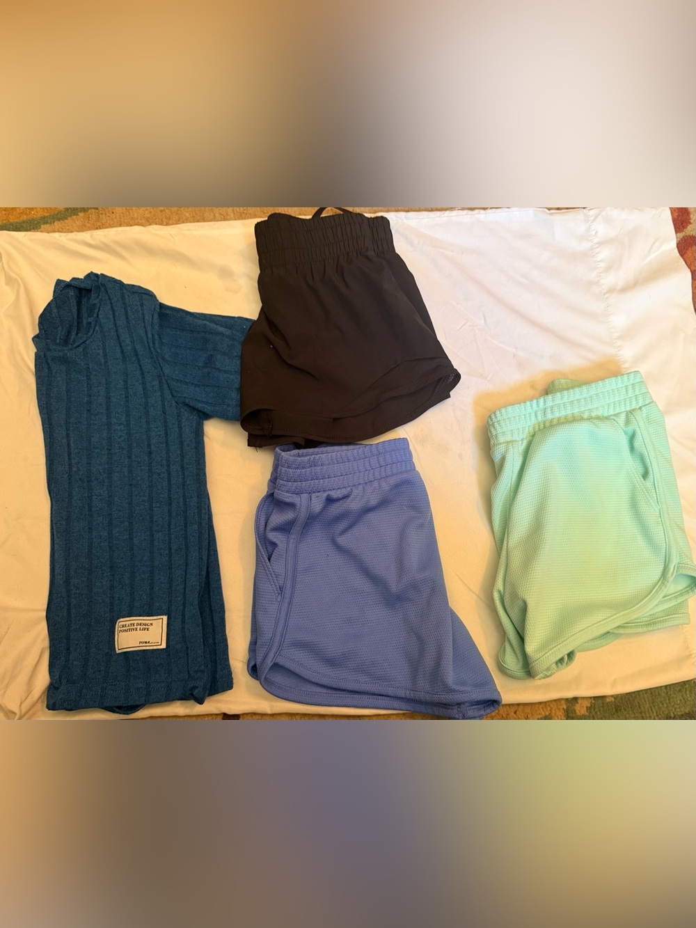 Girls lot of Athletic Shorts - Black, Periwinkle, Mint and free shirt all size 6